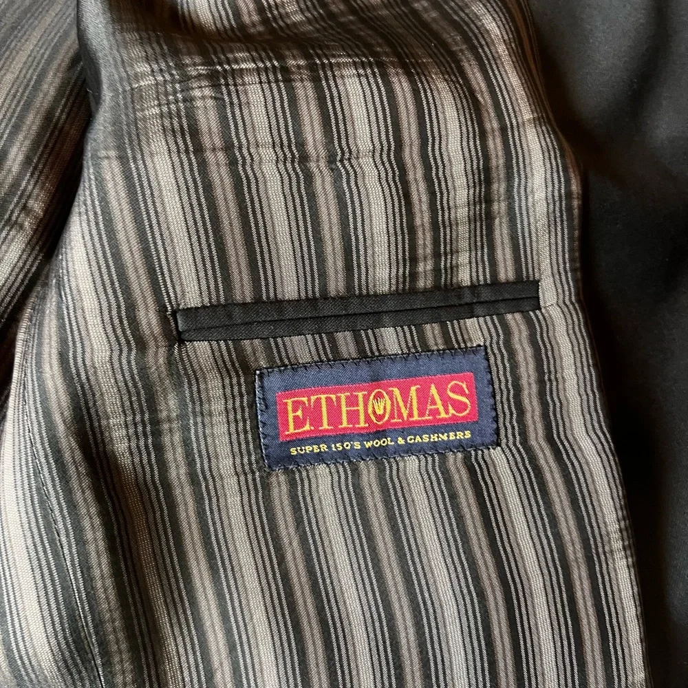 Jack Victor E Thomas Bespoke 45R Black Wool/Cashmere 2 Button Suit Jacket